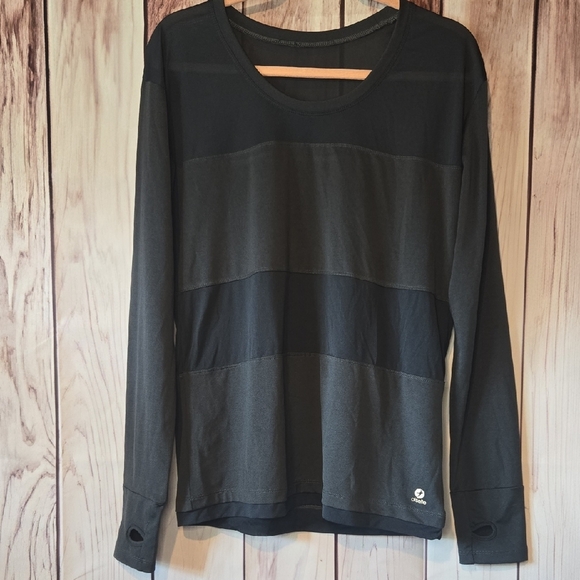 Oiselle Black Sheer Horozontal Panel Long Sleeve Work Out Top Size 10 - Picture 1 of 7